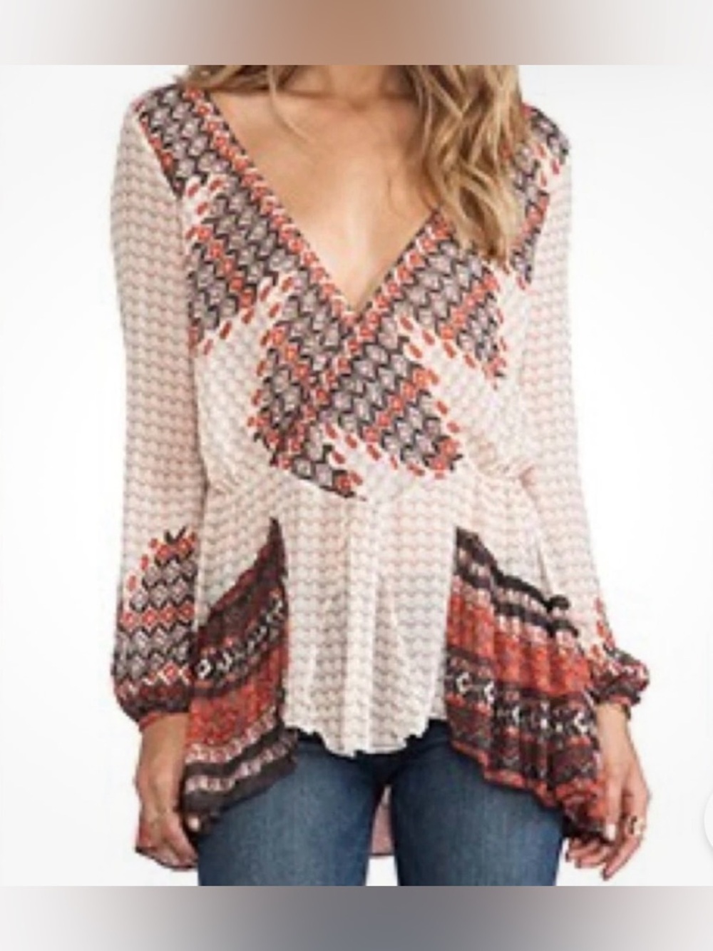 Free People -  Mystic Flowy Boho Tunic Ivory & Red Top Size Small Women’s